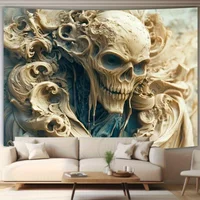 3D Skull Wall Tapestry Fantasy Sculpture Office Deco Art Hanging Decoration Living Room Bedroom Party Decoration