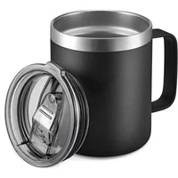 14oz Vacuum Coffee Tumbler - Stainless Steel Travel Mug with Leak Proof Lid & Handle, Double Wall Insulated Cup for Hot Drinks