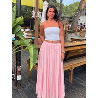 zoci Women Multi Color Pleated Skirt Elastic Waist A Line Long Skirt For Summer Casual Beach Vacation Daily Outfits