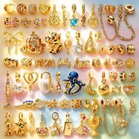 New Gold Plated Charms DIY Jewelry Gift Hearts Safety Chain Sea Turtle Starfish Lemon Flowers Beads Fit Original Snake Bracelets