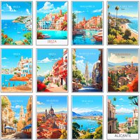 Spain Travel Poster Paris Gran Canaria Barcelona Madrid Granada Landscape Canvas Print Painting Wall Art Picture Room Home De