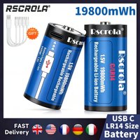 Rscrola 19800mWh 1.5V C Size Rechargeable Li-ion Battery USB-C Fast Charging C Cell R14 LR14 for Flashlight Gas Cooker Radio