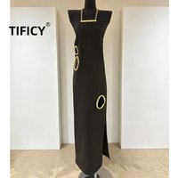 High Street Black Dresses Women's New Gold Chain Hollow Iron Ring Sexy Backless Elegant Temperament Streetwear Party Dress
