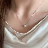 Minimalist Solitaire Zircon Charm Necklace Anti Tarnish Stainless Steel Chain Round Clear Cz Stone Necklace