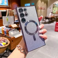 Glitter Luxury Magnetic Woman Case For Magsafe For Samsung Galaxy S26 S24 FE S23 S22 S25 Ultra Plus Wireless Charging Cover