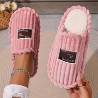Warm Corduroy Winter Slippers for Couple Indoor Home Non Slip Plush Slippers Woman Lightweight Comfort Cotton Shoes Woman Men