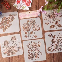 6pcs/set Retro Aesthetic Floral Stencils Scrapbook Journal Stencils for Painting Mini Portable Wall Plastic Stencil Templates