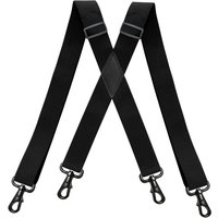 Heavy Duty Big Tall Suspenders with 4 Snap Hooks 3.5*120cm for Men Work Adjustable Elastic Trouser Brace Strap Belt Solid Black