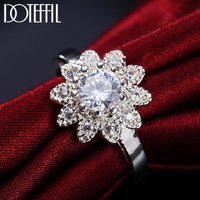 DOTEFFIL 925 Sterling Silver Sunflower AAA Zircon Ring For Women Fashion Wedding Engagement Party Gift Charm Jewelry