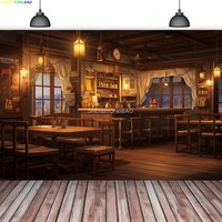 Vintage Old Tavern Barista Coffee Shop Bar Photography Backdrop Warm Medieval Inn Fantasy Retro Photo Studio Background LJG-06