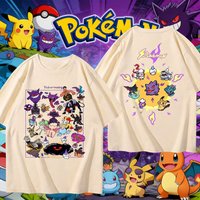2026 Summer Pokemon Ghost Type Double Sided Print T-Shirt, 100% Cotton Oversized Couple & Family Tee for Travel Game & Sports