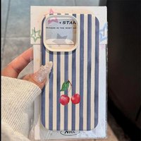 Blue Striped Cherry Fresh Print Phone Case For Samsung Galaxy S25 S24 Ultra 5G S23 FE S22 S21 Plus A26 A25 A24 A36 A56 A16 Cover