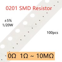 100pcs 0201 5% SMD Resistor 0R 1R 2Ω 3.3 ohm 5.1R 10R 20R 33R 51R 100R 150R 200R 240R 510R 1K 2K 4.7K 5.1K 10K 51K 100K 510K 1M
