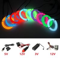 10m/5m/3m/1m 3V batterie 5V USB 12V néon lueur EL câble métallique avec adaptateur bande LED Flexible pour voiture fête danse atmosphère décor