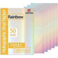 50 Sheets Rainbow Size: 2.9X 4.1 Inch Holographic Sticker Paper Glitter Clear Holographic Overlay Cold Laminating Film