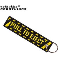 Both Sides Embroidery PULL TO EJECT Tags Rectangle Fashion Keychain Motorcycle Key Chain Accessories Souvenir Gifts Wholesale