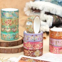 12pcs Flower Blossom Washi Tapes Set Retro Golden Foil Decoration Stickers Floral Pattern Masking Tape Adhesive Stickers A3338