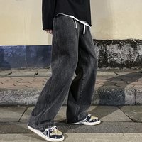 Mode männer Einfarbig Drapieren Jeans Lose Gerade Koreanische Vintage High Street Hip-hop Y2K Casual Täglichen Ziehen breite bein Hosen
