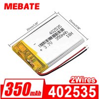 3.7V 350mAh Lipo Polymer Lithium Rechargeable Battery 402535 for MP4 Smart Watch GPS DVD Bluetooth Headset Headphone Camera