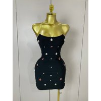 Sexy Strapless Colorful Crystal Bodycon Mini Bandage Dress 2025 Women New Elegant Party Celebrate Luxury Birthday Dress