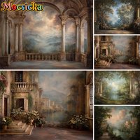 Mocsicka Renaissance Mountain View Palace Backdrops Oil Painting European Marble Photography Background Cloudy Sky Studio Props
