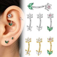 6-1PCS Stainless Steel Internal Thread Floral Lip Belly Button Rook Earring Dainty CZ Marquise Daith Conch Piercing Jewelry 16G