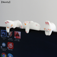 3pcs Computer Screen Monitor Small Ornaments Desktop Doll Cat Rabbit Home Decor Lucky Cat Resin Figurine Home Accessories〔Nest〕