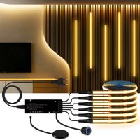 Acoustic Curtain Wall Walnut Wood Grille Panel Decor COB LED Light Strip Kit Black FPCB Lamp Tape Two Type Touch Sensor Dimmmer