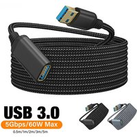 Max 60W USB 3.0 Cord USB A Male to Female Extension Cord 5 Gbps Speedy Transfer Extension Data Cable Nylon Braided Charging Wire