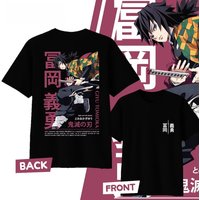 Demon Slayer Giyu Tomioka Anime T-Shirt, Men Women Black Cotton Short Sleeve Casual Streetwear Tee for Fans Summer casual wear