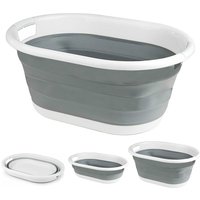 Foldable Laundry Basket Plastic - Small Collapsible Washing Baskets for Clothes - Portable and Ideal for Space Saving Storage Oval Shape - Grey