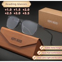 HOPEWOOD Rectangle Frame Reading Glasses Men Women Blue Light Presbyopia Glasses +1.0+1.5+2.0+2.5+3.0+3.5