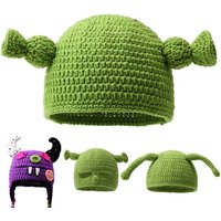 Unisex Balaclava Monster Shrek Hat Wool Winter Warm Knitted Hats Green Funny Beanie Skullies Cap for Women Men Pure Handmade