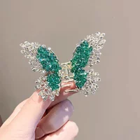 High-end Green Crystal Butterfly Hair Claw Women's Back of Head Haft-tied Hair Grips Metal Exquisite France Hair Accessories