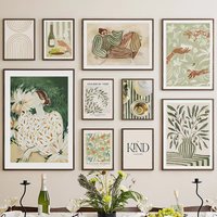 Modern Abstract Green Striped Girl Art Poster Retro Small Fresh Vintage Art Canvas Painting Home Bedroom Living Room Decor