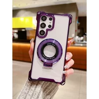 AirBag Magnetic Bracket Case For Samsung Galaxy S24 S25 Ultra S23 Plus Folding Holder Cover For Galaxy S25 Transparent Hard Case