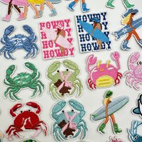 Denim Crab Embroidery Cloth Sticker Cartoon Sea Creature Patch Sticker Clothes Decorative Shell Shark Embroidery Label Ironing