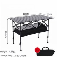Height Adjustable Outdoor Folding Camping Table With Mesh Storage/Carrying Bag Portable Roll-up Table For Party Backyard BBQ