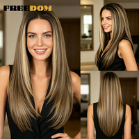 Synthetic Lace Front Wigs For Women 24 Inch Ombre Brown Ash Blonde 13x6 Straight Layered Lace Wig Heat Resistant Daily Use Wig