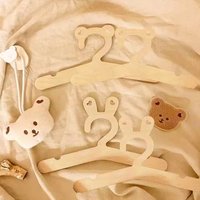 5/10pcs Children's Teddy Bear Natural Wooden Clothes Hanger Small Creative Home Wooden Wood Color Cute DIY Children's Room