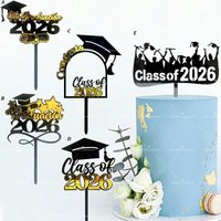 3pcs/6pcs Acrylic Black Gold Class of 2026 Cake Topper Set, Graduation Cap Diploma Cake Decorations, Mi Graduación 2026 Grad