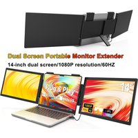 14" Triple Portable Monitor 1080P IPS Dual Display with Rotation Kickstand Laptop Screen Extender for Mac Wins Switch Decks