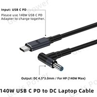 140W USB C PD to DC 4.5X3.0mm Laptop Charger Converter Fast Charging Cable Adapter for HP Envy ProBook EliteBook Pavilion Stream