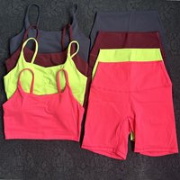 Solid Color Gym Yoga Short Legging Set Soft Tight Women Thin Shoulder Strap Vest Fitness Bra Sports Cycling Short 2pc Sportswear
