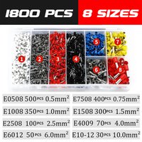 1800 pcs VE Terminal Set Cold Crimp Terminals in 8 Sizes from 0.5mm² to 10mm² Multi-Color for DIY Circuit Systems