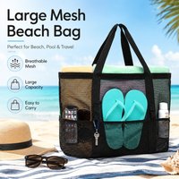 Mesh Beach Bag Large Capacity Tote with 8 Pockets, Quick Dry Pool Swim Organizer for Towels Toys Flip Flops and Travel Gear