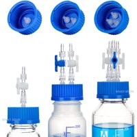 GL45 Safety Cap Feeding Buffer Cover Fermentation Reactor Tank Sampling Waste Liquid Blue Bottle Cap with Switch Valve for lab