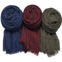 Women'S Pleated Three Piece Headscarf Solid Color Breathable Scarf Shawl Muslim Scarf 90x180cm