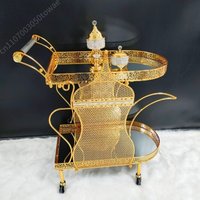 3 Layer Luxury Gold Metal Spiral Serving Cart, Ornate Lace-Cut Rolling Bar Cart, Elegant Drinks Trolley for Hotel & Home Bar