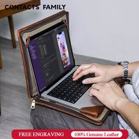 CONTACT'S FAMILY Genuine Cowhide Leather Laptop Cover For Macbook Pro 14 16 Macbook Pro Air 13 Protective Sleeve Cases Handbag